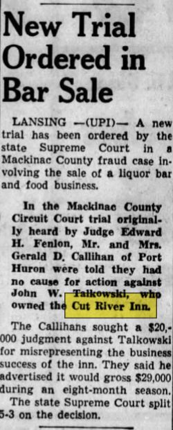 Cut River Inn (Fishers Bar and Restaurant, Callihans) - Dec 04 1963 Article